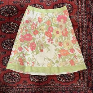 Ann Taylor LOFT 2 Soft Florals on Ivory 100% Linen Lined Skirt UNWORN